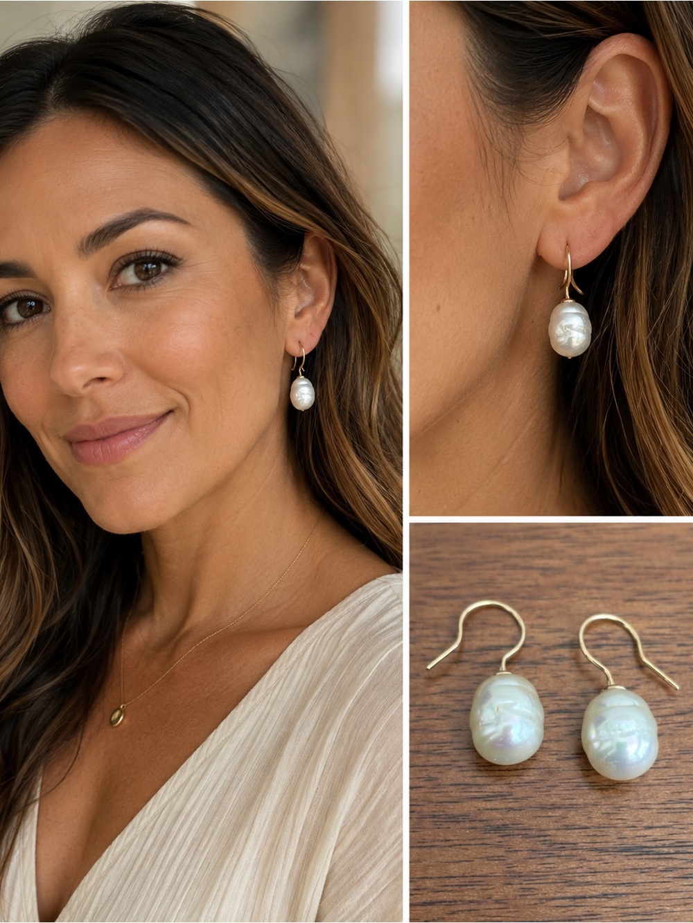 Vintage Majorica Ivory White Baroque Organic Man-Made Pearl Drop Earrings